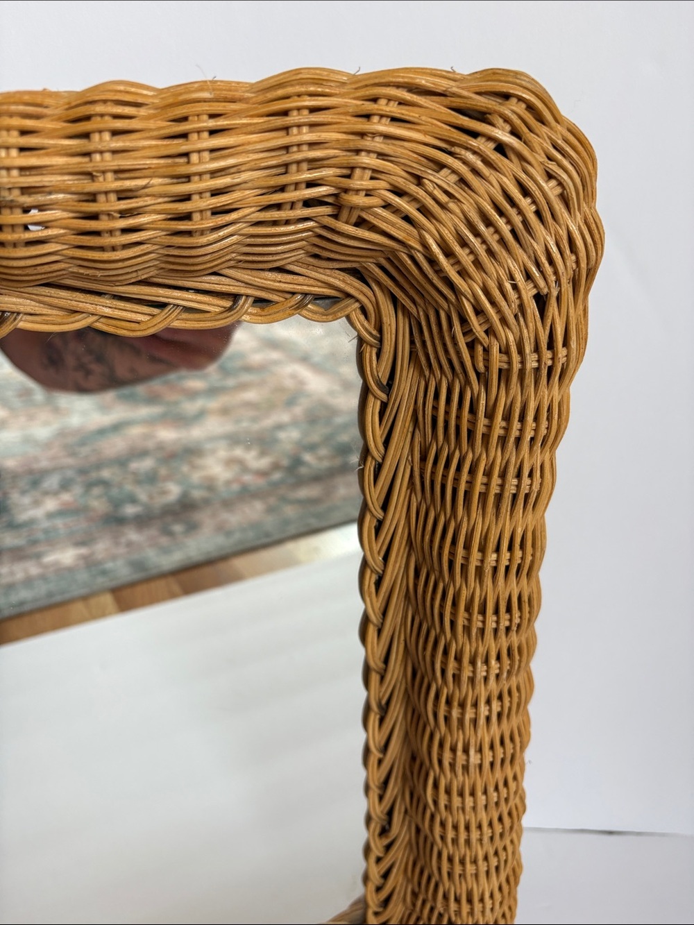 Vintage mid century wall mirror natural woven rattan frame boho coastal mirror - Picture 3 of 16